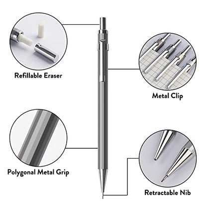 Mechanical Pencil Set, 0.7mm 4-Pack with Case, Metal Body, Medium Point - style: 0.7MM