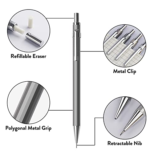 Mechanical Pencil Set, 0.5mm 4-Pack with Case, Metal Body, Fine Point - style: 0.5MM