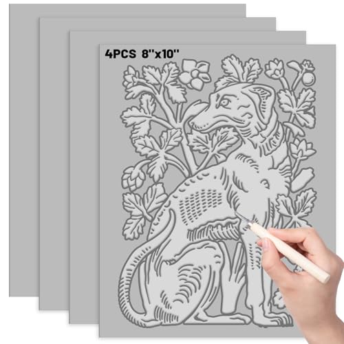 4 Pack Linoleum Blocks for Printmaking, 8 X 10 Inch Rubber Sheets - size: 8 x 10 Inch