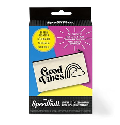 Speedball Screen Printing Starter Kit, Includes Flex Fabric Ink Ebony 4 oz, Canvas Pouch, Red‑Baron Squeegee, Pre‑Exposed Stencils, Design‑Library Access