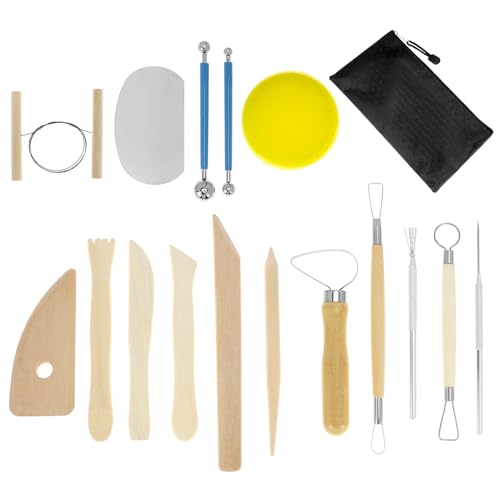 QWORK 17 Pcs Pottery Clay Sculpting Tools Set with Zipper Storage Bag