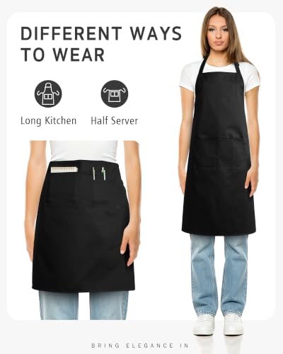 Syntus Chef Apron for Men Women with Pockets, Thick Grilling BBQ Apron - color: Black
