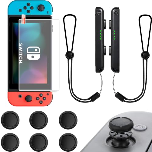 Gepicest Switch Screen Protector Compatible With Nintendo Switch w/ 6 Thumb Grips Joystick Caps & Switch Controller Grip Wrist Strap, Switch 1 Accessories Button Caps Rubber Knob Cover for Joycon 6.2" - size: 6.2''
