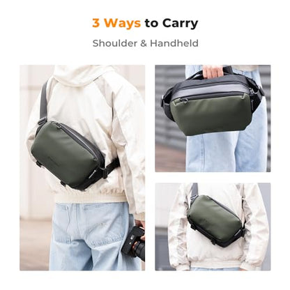 K&F CONCEPT 2 in 1 Camera Sling Bag, Everyday Shoulder Bag - color: 04 Black+green Medium