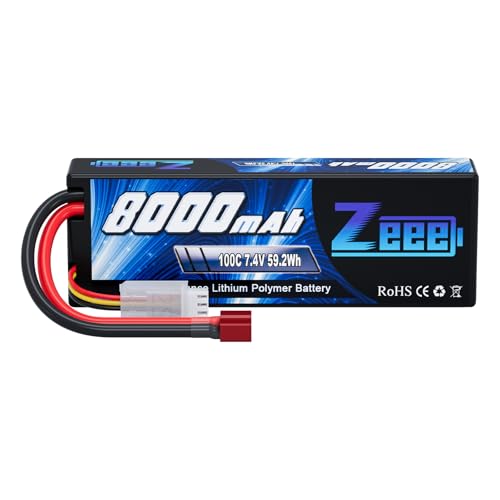 Zeee 2S Lipo Battery 8000mAh 7.4V 100C with T Plug Hard Case RC Battery