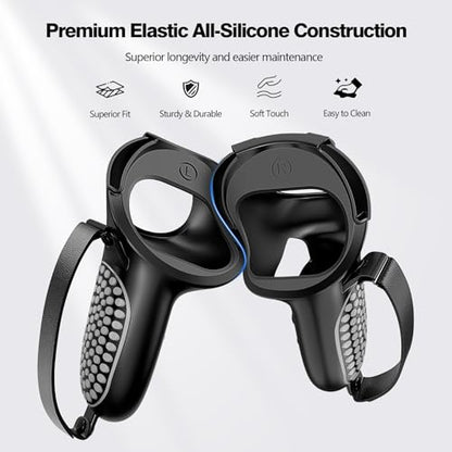AMZDM Upgraded Controller Grip for Meta Quest 2 Grips Cover for VR Oculus Touch Controllers Covers Protector with Joystick Covers 1Pair Black & Gray - color: Black & Gray
