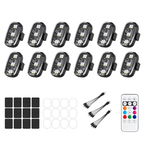 12Pcs Wireless LED Strobe Lights, 8 Colors 10 Kind of Lighting Effects USB Rechargeable Anti-Collision Warning Light, High Brightness LED Strobe Lights for Bike Car Drone Motorcycle Aircraft - color: 12pcs