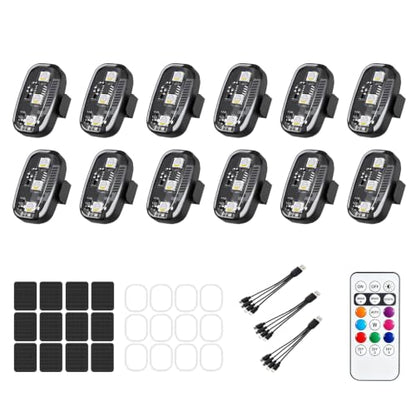 12Pcs Wireless LED Strobe Lights, 8 Colors 10 Kind of Lighting Effects USB Rechargeable Anti-Collision Warning Light, High Brightness LED Strobe Lights for Bike Car Drone Motorcycle Aircraft - color: 12pcs