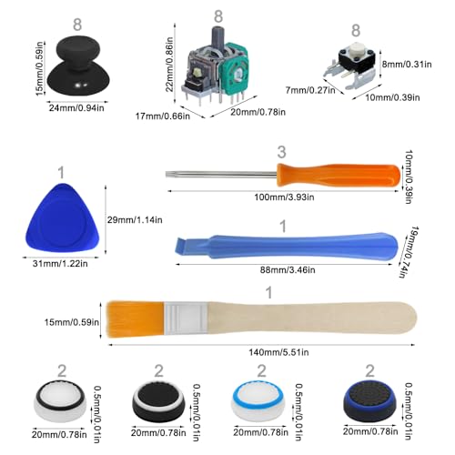 DaKuan 38PCS Xbox One Controller Repair Kit, Replacement Joysticks, Thumbstick, Bumper Button, Silicone Cap, Screwdriver & Tools, Fix Stick Drift, Broken Buttons, Compatible with Xbox One Controllers