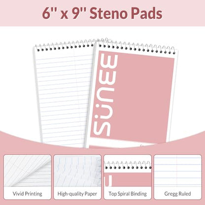 SUNEE Steno Pads 6x9 10 Pack, Gregg Rule, 60 Sheets, White Paper, Take Notes with Top Spiral Notebook, for School, University, College, Work, Office, Classic Color - style: 10 Pack