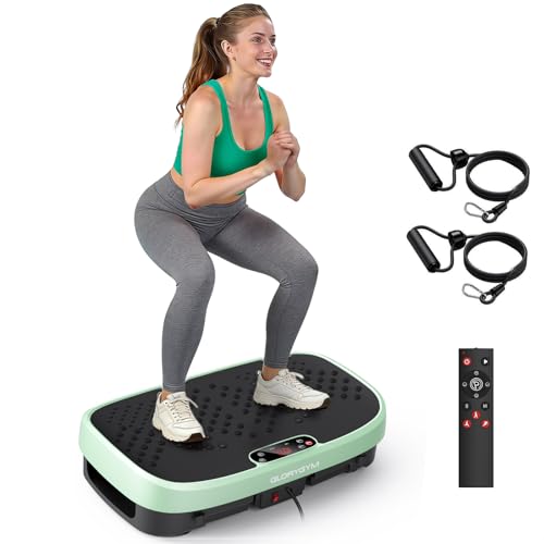 Vibration Plate Exercise Machine for Body Shaker Machine & Weight Loss, Shake Plate with Resistance Bands, 120 Speed Levels, Remote Control, Full Body Workout, Compact Home Gym Equipment - color: Green, size: Large