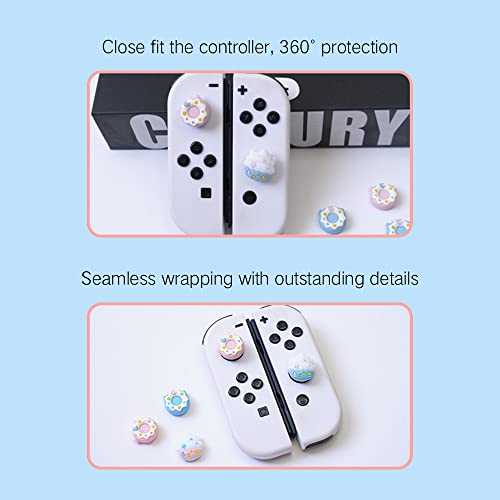 PERFECTSIGHT Cute Switch Thumb Grip Caps Compatible with Nintendo Switch OLED/Lite Console, Kawaii Soft Silicone Analog Stick Button Cover for Ns Joycon Controller, 4PCS Joystick Cap, Donut & Cupcake - color: Blue + Pink