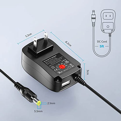 Belker 41W Universal 6V 9V 12V 15V 18V 20V 24V AC DC Adapter with 10 Tips - size: 41w 6-24v 1.5a w/USB