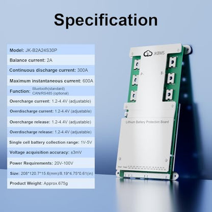 JKBMS JK-B2A24S30P 8S-24S 300A LiFePO4 BMS, Battery Management System - size: JK-B2A24S30P