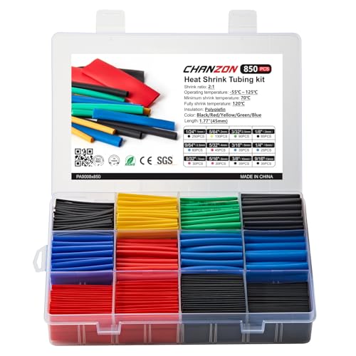 Chanzon UL Listed 850 Pcs Heat Shrink Tubing Kit - 12 Sizes 5 Colors Multi-Color Heat Shrink Wrap Tubing with Length 1.77" (inch), Polyolefin Sleeving Heat-Shrink Tube 2 to 1 2:1 - color: 3.MultiColor
