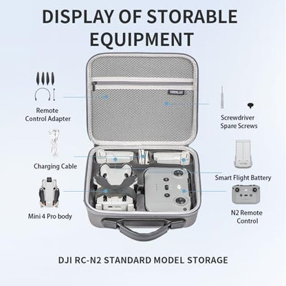 Hard Carrying Case for Dji Mini 4 Pro (with N2 RC Controller), Waterproof PU Portable Travel Shoulder Bag and Handbag 2 in 1