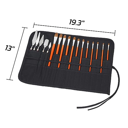 ECHSRT 30-Slot Canvas Paint Brush Holder Roll Up Case Organizer, Black - color: Black