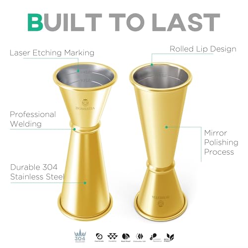 Homestia 2 Pack Jigger for Bartending, 2 OZ 1 OZ Double Cocktail Jigger - color: 2-Pack Gold