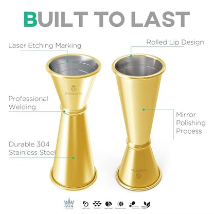 Homestia 2 Pack Jigger for Bartending, 2 OZ 1 OZ Double Cocktail Jigger - color: 2-Pack Gold