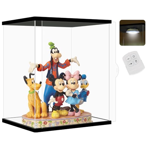 NONEMEY Clear Acrylic Display Case with Remote Control Light for Collectibles, Dustproof Model Showcase Organizer Box, Display Case for Collectibles (10.2x9.4x13.4inch,26x24x34cm) - size: 10.2×9.4×13.3 inch, 26×24×34 cm