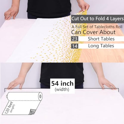 Kesfey White with Gold Dot Plastic Tablecloth Rolls 54 inch X 120ft - color: Black Golden Dot