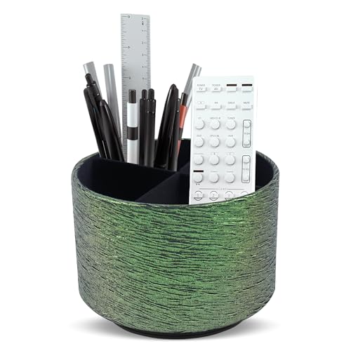Round Leather Art Supply Organizer,Remote Control Holder,360-degree Rotating Pen Organizer with 4 Compartments(1-Light Tree Green) - color: 1-Light Tree Green