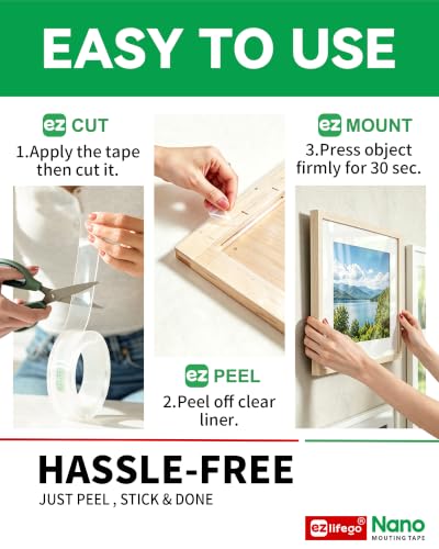 EZlifego Heavy Duty Invisible Bond Nano Double Sided Mounting Tape, 2-Pack
