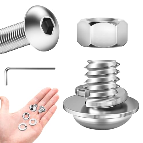 (20 Sets) 1/4-20 Bolt, 1/4 x 3/8 Button Head Socket Cap Bolts Screws, 1/4 20 Stainless Steel Bolts (304), Fully Threaded, Assorted Screws Nuts and Bolts by Marysino - color: (Silver) 1/4"-20, size: 3/8"