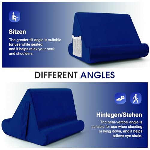 Multi-Angle Tablet Stand with Soft Pad Cushion and Net Pocket - Universal Phone and Pad Holder for Lap, Knee, Sofa and Bed (Navy Blue) - color: Navy Blue