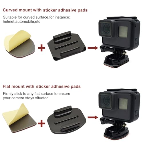 Helmet Adhesive Sticky Mounts, Flat & Curved Helmet Mounting attachments with 10 Sticky Pads, Compatible with GoPro Hero 13 12 11 10 Max 9 8 7 6 5 Session Camera and Other Brand Camera (10 Pack)