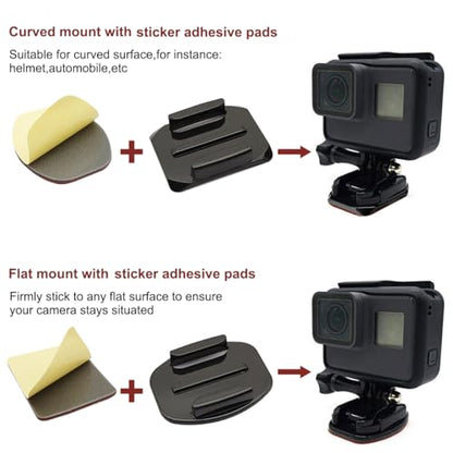 Helmet Adhesive Sticky Mounts, Flat & Curved Helmet Mounting attachments with 10 Sticky Pads, Compatible with GoPro Hero 13 12 11 10 Max 9 8 7 6 5 Session Camera and Other Brand Camera (10 Pack)