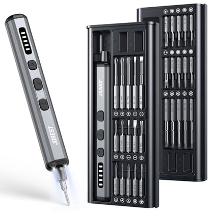 JOREST Mini Electric Screwdriver, Small Cordless Precision Screwdriver set with 38 Magnetic Bits, 5 Torque Settings, Repair Tool for iPhone, Laptop, Drone, Game Console, Camera; Gift for Father