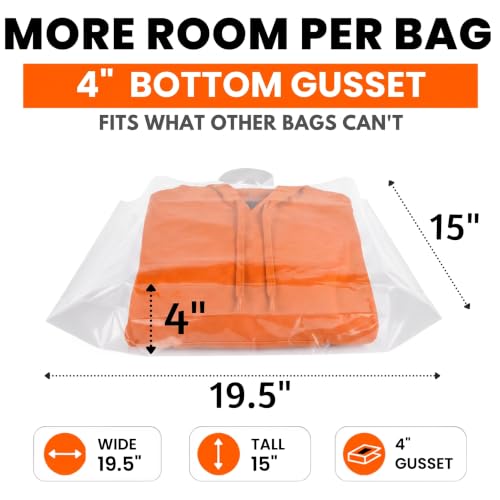 19x15 Large Plastic Shopping Bags for Small Business with Handles - color: Clear