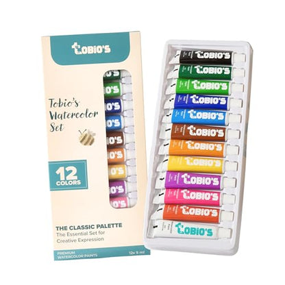 Tobios Watercolor Tubes – 12 Color Paint Refill Set, Student-Grade Travel