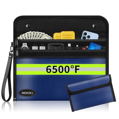 2 Pockets Fireproof Waterproof Document Bag 6500℉,Fire Proof Bag(11.2x7.7 inch) with Hand Strap,10 Layers of Heat Insulated Materials,for Valuables,Legal Documents Safe(2 Pack) - color: Blue, size: 2pockets+Small bag