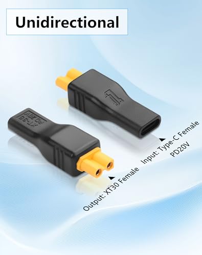 CERRXIAN USB C to XT30 Adapter, Type-C Female Input to XT30 Female Output Power Adapter for RC Lipo Battery Drone -2PCS