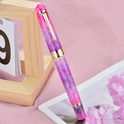 Asvine P20 Piston Fountain Pen, Stub Nib 1.1mm Calligraphy Art Drawing Gradual Purple Acrylic with Case Set - color: Gradual Purple, style: Stub Point