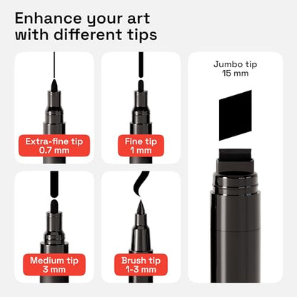 ARTISTRO Black Paint Pens - Various Tips - Set of 5 - color: Black