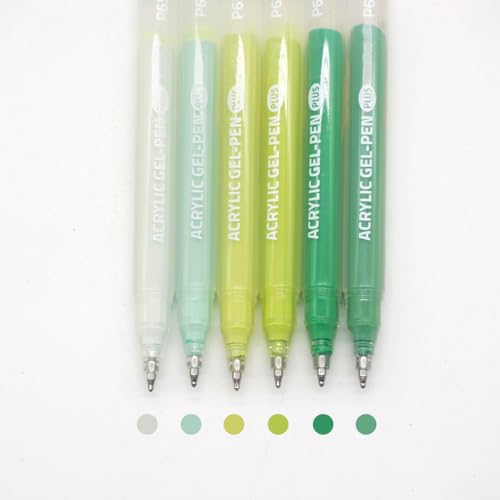 Acrylic Gel Pens for Coloring, 6 Pack 1.0mm Fine Point Gel Pen Set - color: Green-2