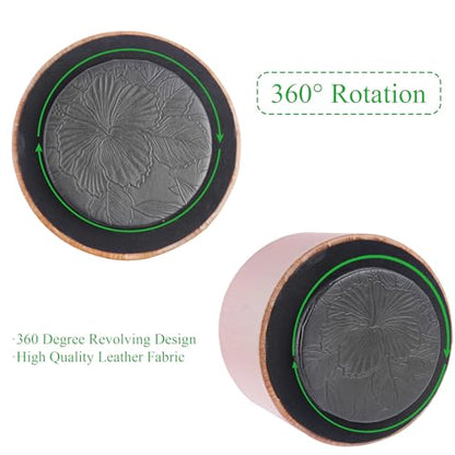 Round Leather Art Supply Organizer,Remote Control Holder,360 Degree Spinning,Multi-Functional Pencil Holder,4 Compartments Desktop Stationary Organizer(1-Thin Wood Ligh Brown) - color: 1-Thin Wood Ligh Brown