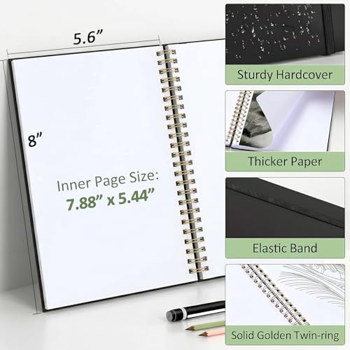 Forvencer 2 Pack Blank Spiral Notebook, 8"x 5.6"Hardcover Sketch Book - color: Deep Green