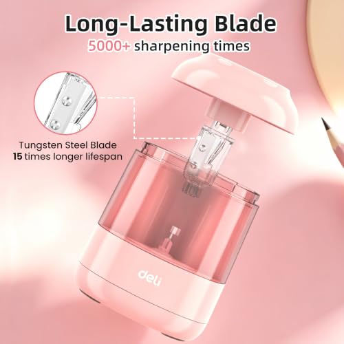 deli Electric Pencil Sharpener, Battery Operated, 6.5–8mm for Classroom - color: Pink