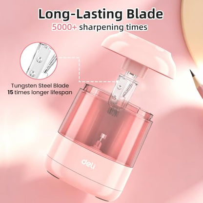 deli Electric Pencil Sharpener, Battery Operated, 6.5–8mm for Classroom - color: Pink