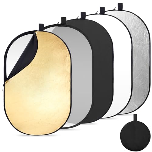 K&F Concept 24" x36” 5-in-1 Oval Foldable Reflector, with Carrying Bag - size: 60x90cm