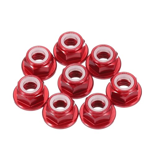 MECCANIXITY 8 Pcs M5 Pitch 0.8mm Aluminum Alloy Lock Nuts Flanged Hex Nuts Nylon Locking Serrated for RC Drone Quadcopter Motor Prop Adapter FPV Parts Fasteners, Red - color: Red, size: M5x0.8mm