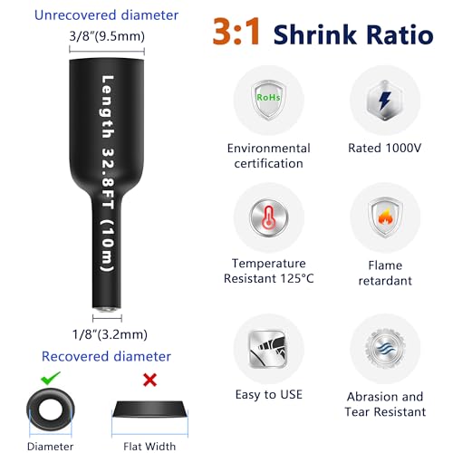 Heat Shrink Tubing 3/8 inch, 3:1 Ratio Wires Heat Shrink Tube Roll, Dual Wall Adhesive-Lined Waterproof Shrink Wrap Tubing, 33FT Red Industrial and Marine Grade Heat Shrink Wrap - color: Red, size: 3/8" - 33ft