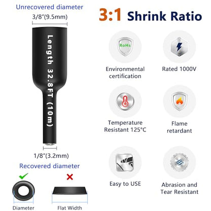 Heat Shrink Tubing 3/8 inch, 3:1 Ratio Wires Heat Shrink Tube Roll, Dual Wall Adhesive-Lined Waterproof Shrink Wrap Tubing, 33FT Red Industrial and Marine Grade Heat Shrink Wrap - color: Red, size: 3/8" - 33ft