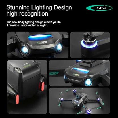ikaufen S159 Drone with Built-in 5.9in screen control, GPS positioning, brushless motor, optical flow positioning, ESC camera, obstacle avoidance function, body tips power consumption+2 Battery(S159 screen control+ 2 Battery White) - size: S159 Dual Camer