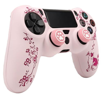 Cat Among Blossoming Branches Design Controller Skin Cover with 2 Thumb Grips Compatible with PS4/Playstation 4 Slim/Pro Controller - color: Cat Pink