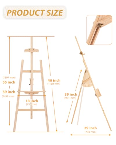 Pine Wood A-Frame Art Easel Stand, Foldable Wooden Painting Easel, Natural - style: Natural